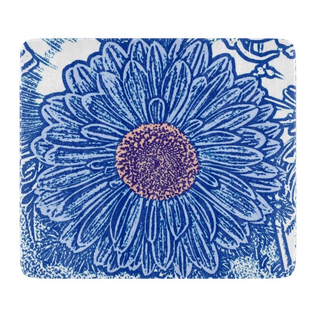 Gerbera Daisy Block Print - Kobalt blau Schneidebrett (Vorderseite)