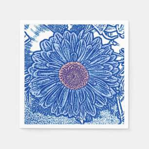 Gerbera Daisy Block Print - Kobalt blau Serviette