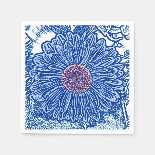 Gerbera Daisy Block Print - Kobalt blau Serviette (Vorderseite)