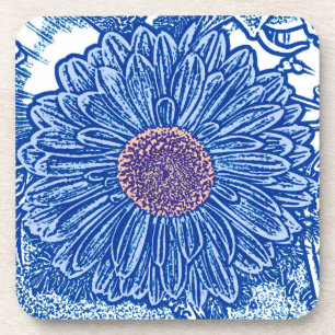 Gerbera Daisy Block Print - Kobalt blau Untersetzer