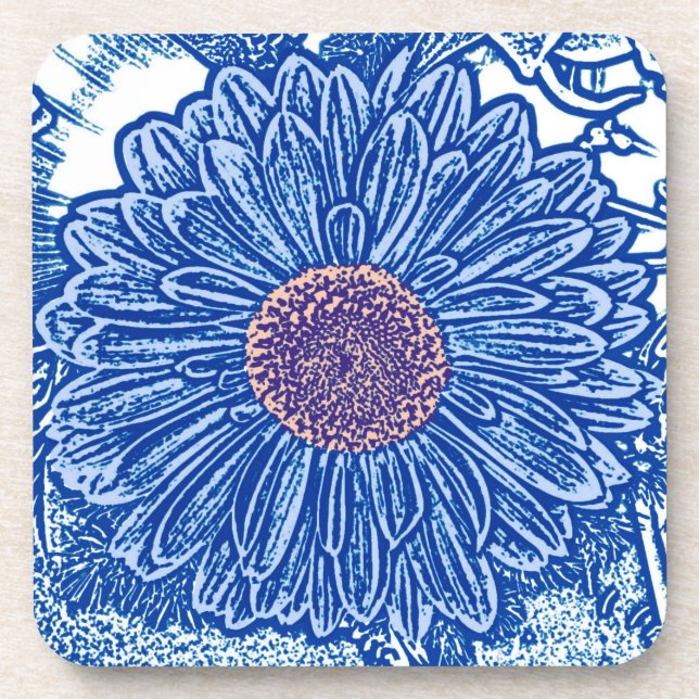 Gerbera Daisy Block Print - Kobalt blau Untersetzer (Vorderseite)