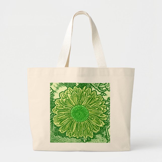 Gerbera Daisy Block Print - Limettengrün Jumbo Stoffbeutel (Vorne)