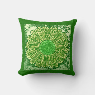 Gerbera Daisy Block Print - Limettengrün Kissen