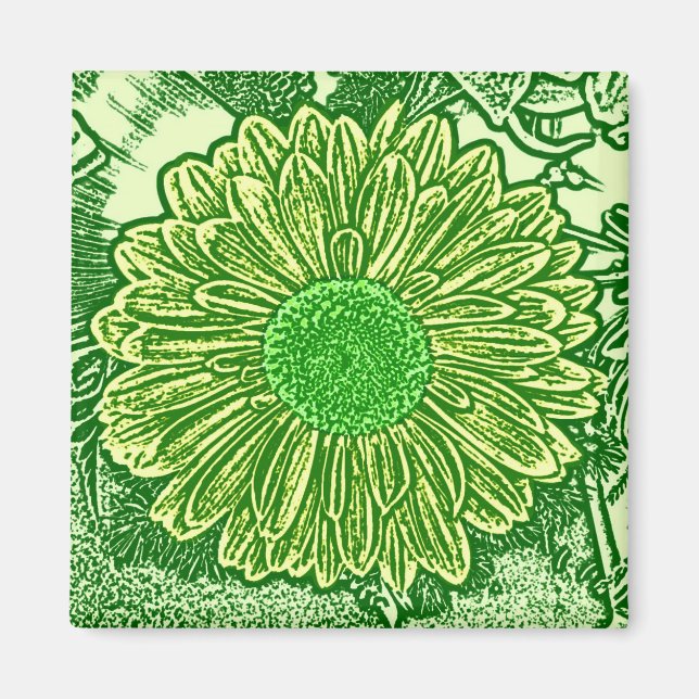 Gerbera Daisy Block Print - Limettengrün Magnet (Vorne)