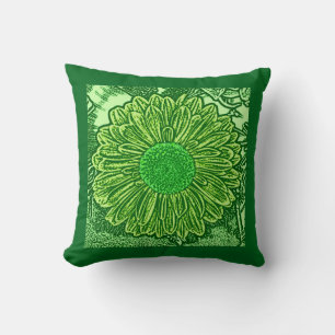 Gerbera Daisy Block Print, Limon & Emerald Green Kissen