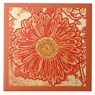 Gerbera Daisy Block Print, Mandarin Orange Fliese