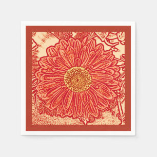 Gerbera Daisy Block Print, Mandarin Orange Serviette