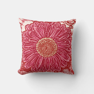 Gerbera Daisy Block Print - Maron und Rosa Kissen