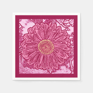 Gerbera Daisy Block Print, Maroon & Pastel Pink Serviette