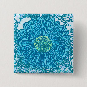 Gerbera Daisy Block Print - Meerblau Button