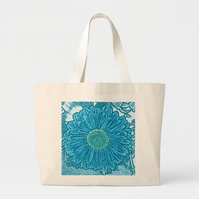 Gerbera Daisy Block Print - Meerblau Jumbo Stoffbeutel (Vorne)