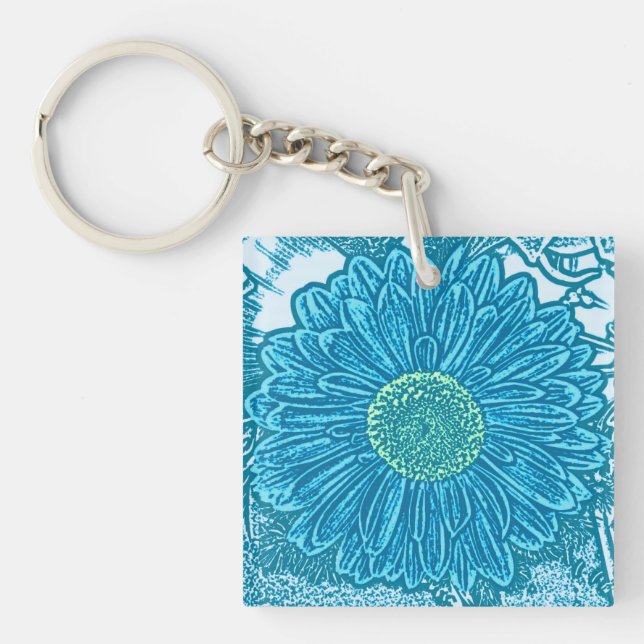 Gerbera Daisy Block Print - Meerblau Schlüsselanhänger (Vorderseite)