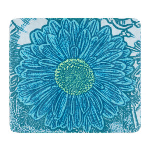 Gerbera Daisy Block Print - Meerblau Schneidebrett