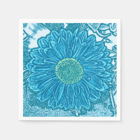 Gerbera Daisy Block Print - Meerblau