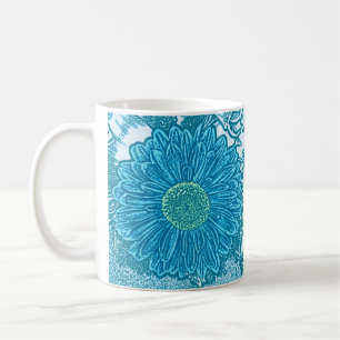 Gerbera Daisy Block Print - Meerblau Tasse