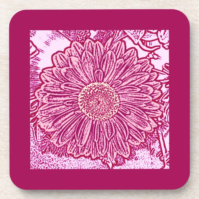 Gerbera Daisy Block Print - Rosa Farbtöne Getränkeuntersetzer (Vorderseite)