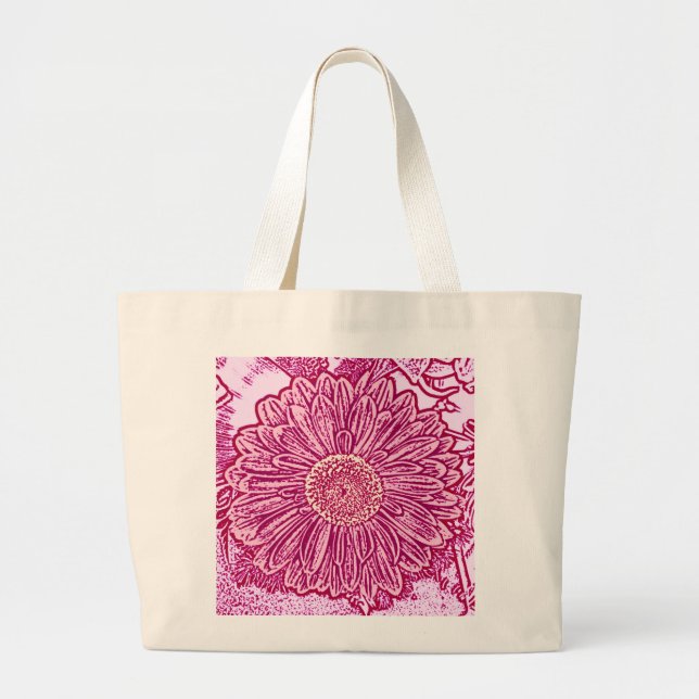 Gerbera Daisy Block Print - Rosa Farbtöne Jumbo Stoffbeutel (Vorne)