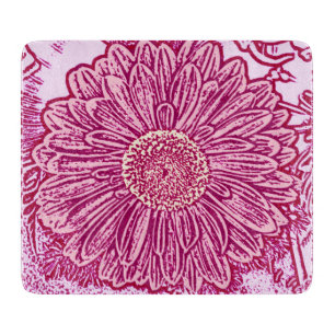 Gerbera Daisy Block Print - Rosa Farbtöne Schneidebrett