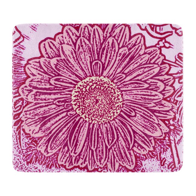 Gerbera Daisy Block Print - Rosa Farbtöne Schneidebrett (Vorderseite)
