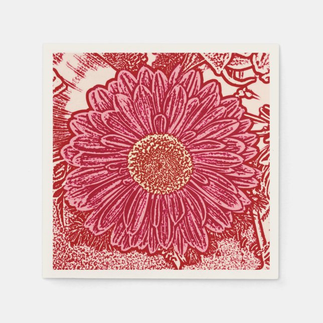 Gerbera Daisy Block Print - rot und rosa Serviette (Vorderseite)