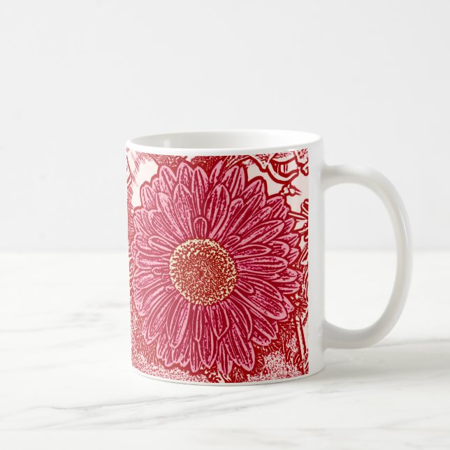 Gerbera Daisy Block Print - rot und rosa Tasse (Rechts)