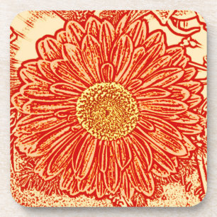 Gerbera Daisy Block Print - Safran orange Getränkeuntersetzer