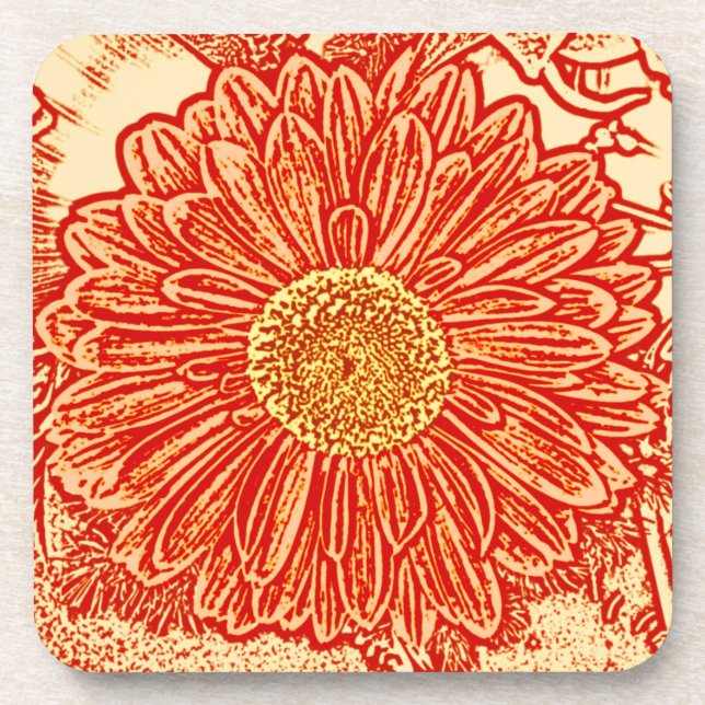 Gerbera Daisy Block Print - Safran orange Getränkeuntersetzer (Vorderseite)