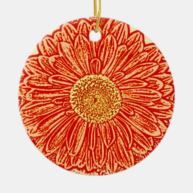 Gerbera Daisy Block Print - Safran orange Keramikornament (Vorne)