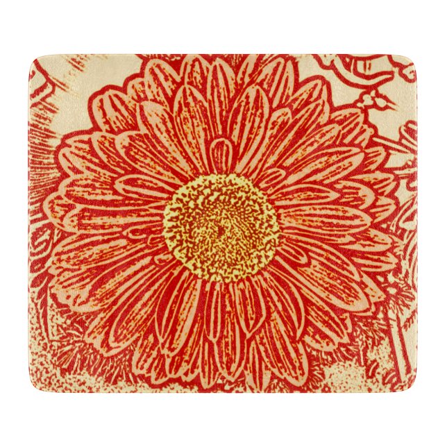 Gerbera Daisy Block Print - Safran orange Schneidebrett (Vorderseite)
