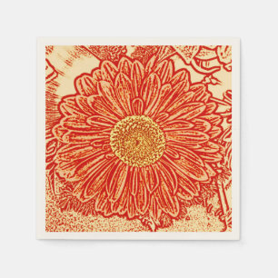 Gerbera Daisy Block Print - Safran orange Serviette