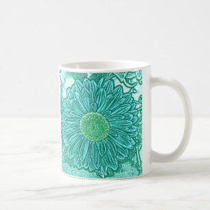 Gerbera-Daisy Blockdruck - Aquatöne Tasse