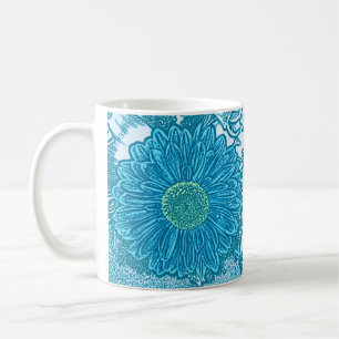 Gerbera-Daisy Blockdruck - meerblau Tasse