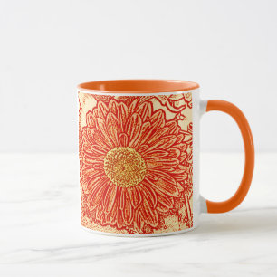 Gerbera-Daisy Blockdruck - Safran Orange Tasse