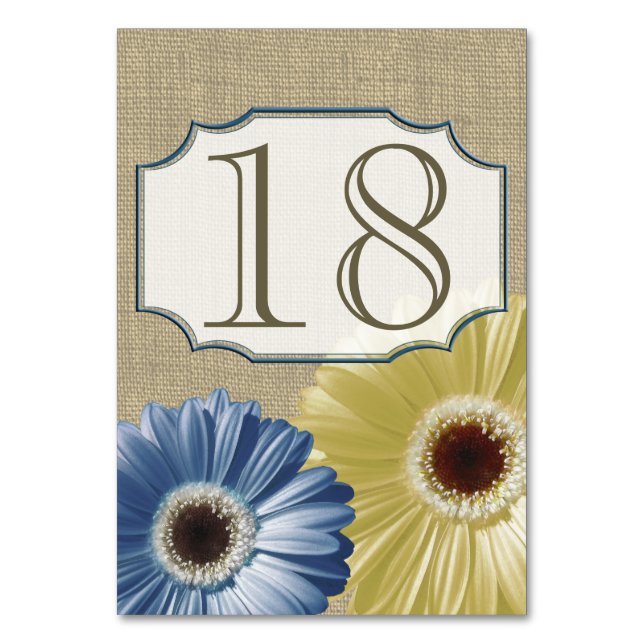 Gerbera Daisy Blue und Yellow Number Tischnummer (Vorderseite)