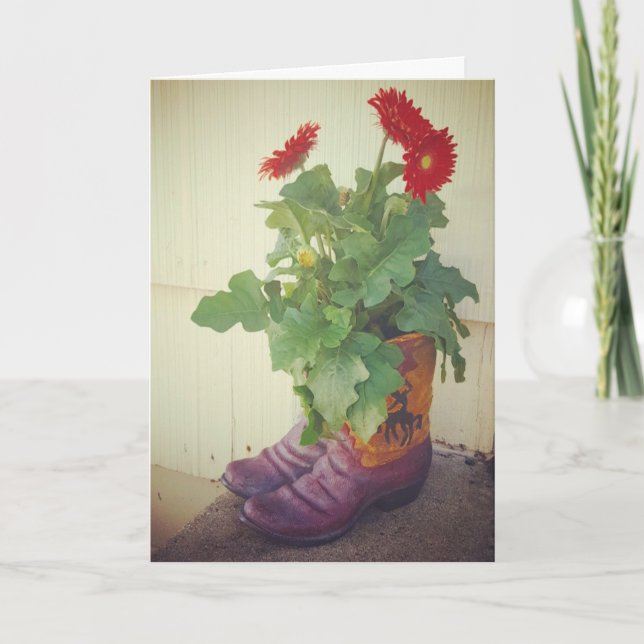 "Gerbera Daisy Cowboy Boots" Karte (Vorderseite)