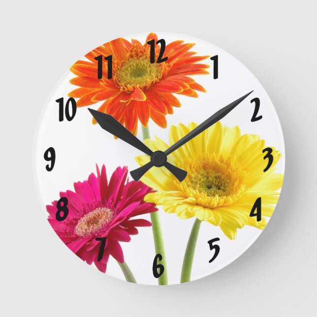 Gerbera Daisy Delight Runde Wanduhr (Vorderseite)