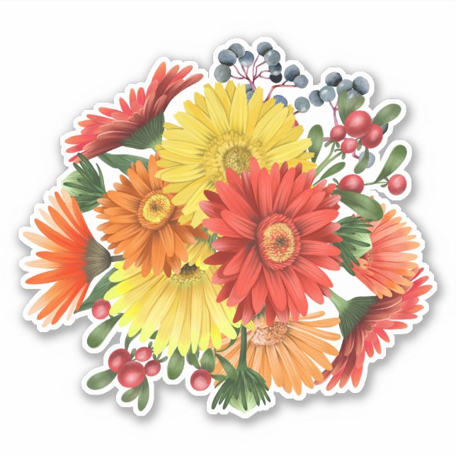 Gerbera Daisy Floral Bouquet Watercolor Aufkleber (Vorderseite)