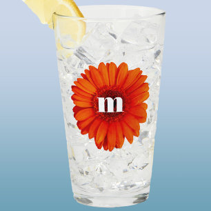 Gerbera Daisy Monogram Initial Glas