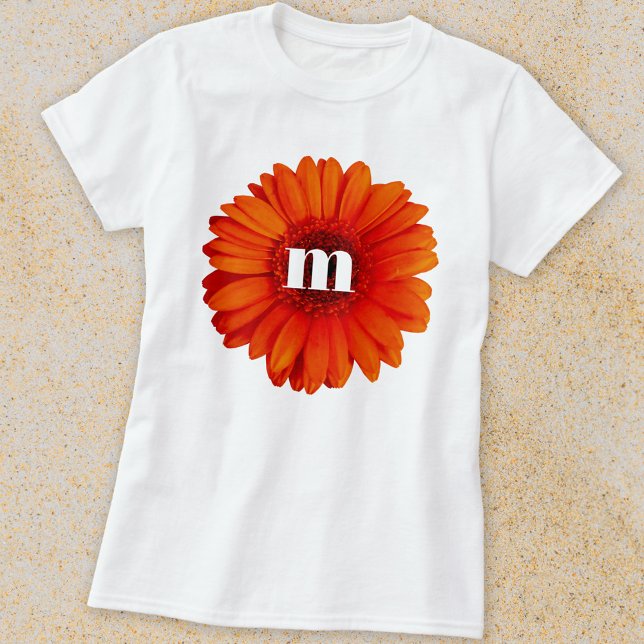 Gerbera Daisy Monogram Initial T-Shirt (Von Creator hochgeladen)