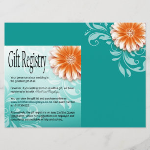 Gerbera Daisy Orange Aqua Gift Registry Einladung