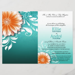 Gerbera Daisy Orange Aqua Pocket Cover Einladung