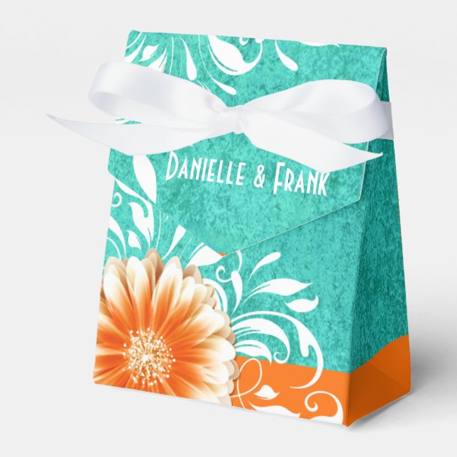 Gerbera Daisy Scroll | Türkis orange Geschenkschachtel (Vorderseite)