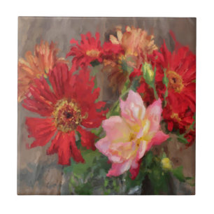 Gerbera daisy- und Rosenknochenölmalerei Fliese