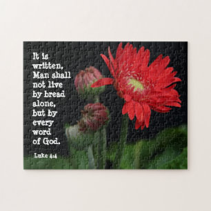 Gerbera Daisy w/ Scripture Verse (Luke 4:4) Puzzle
