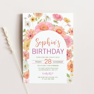 Gerbera-Daisy-Wasserfarben-Blumenbogen-Geburtstag Einladung
