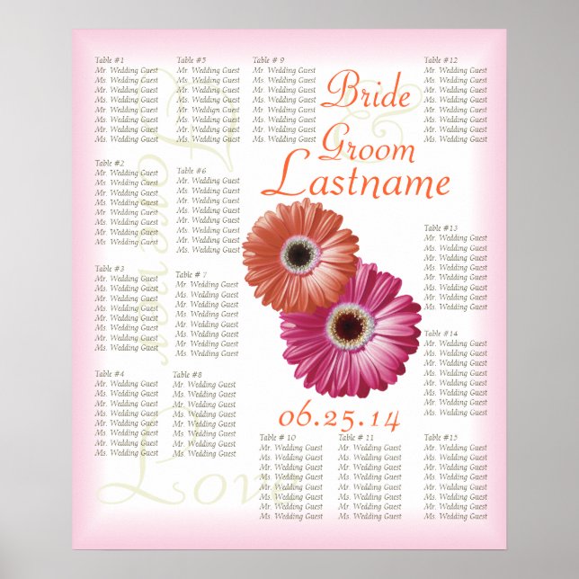 Gerbera Daisy Wedding Guest Seating Chart Poster (Vorne)