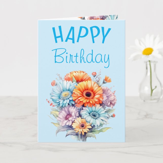 Gerbera flowers happy birthday blank blue karte (Kleine Pflanze)