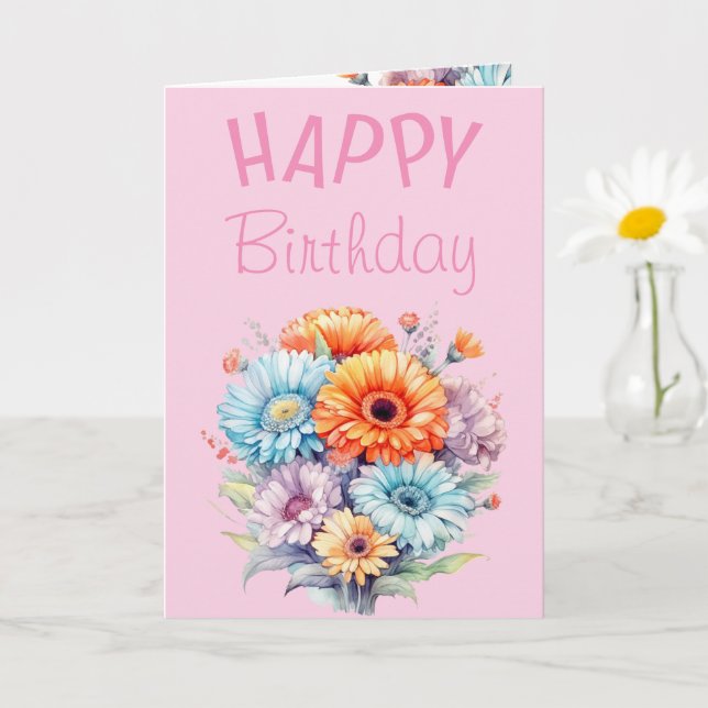 Gerbera flowers happy birthday blank pink karte (Kleine Pflanze)