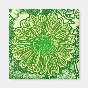 Gerbera-Gänseblümchen-Block-Druck - Limones Grün Magnet