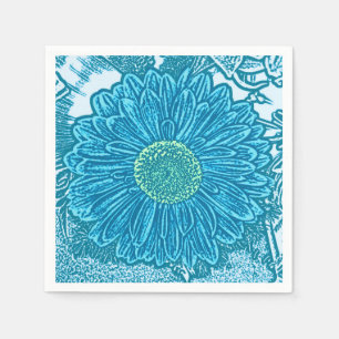Gerbera-Gänseblümchen-Block-Druck - Seeblau Serviette